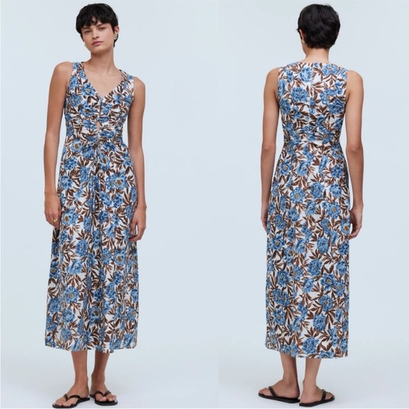 Madewell Dresses & Skirts - Madewell cutout cream, brown, & blue midi dress